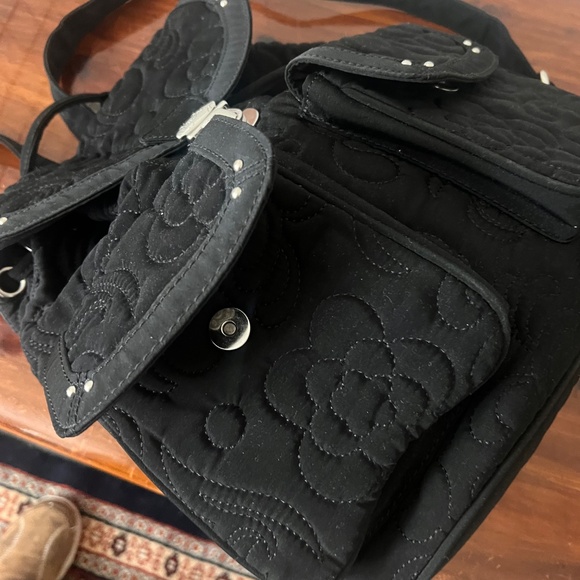 Vera Bradley Backpack Black Quilted with Drawstring and Flap Closure 14” main image 4